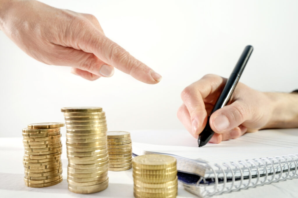 The Boss's Hand Explains The Planning Of Financial Expenses, Income, Cash Flow, Business Strategy.